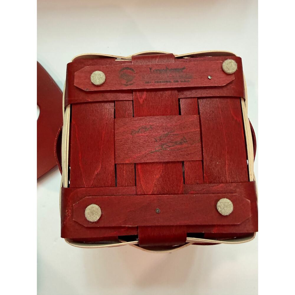 Longaberger Santa Belt Small Tissue Basket Wood Lid Christmas Handwoven USA - Picture 5 of 6